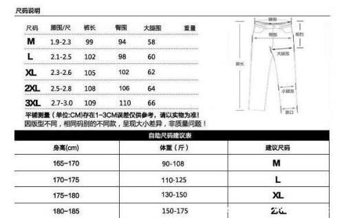 裤子尺码换算